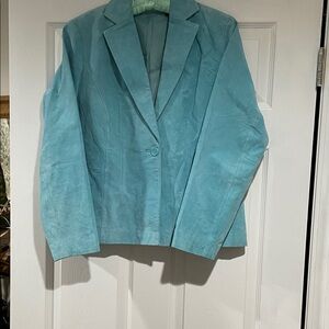 Relativity Women's Teal Blue Blazer. Machine Washable Suede/Leather